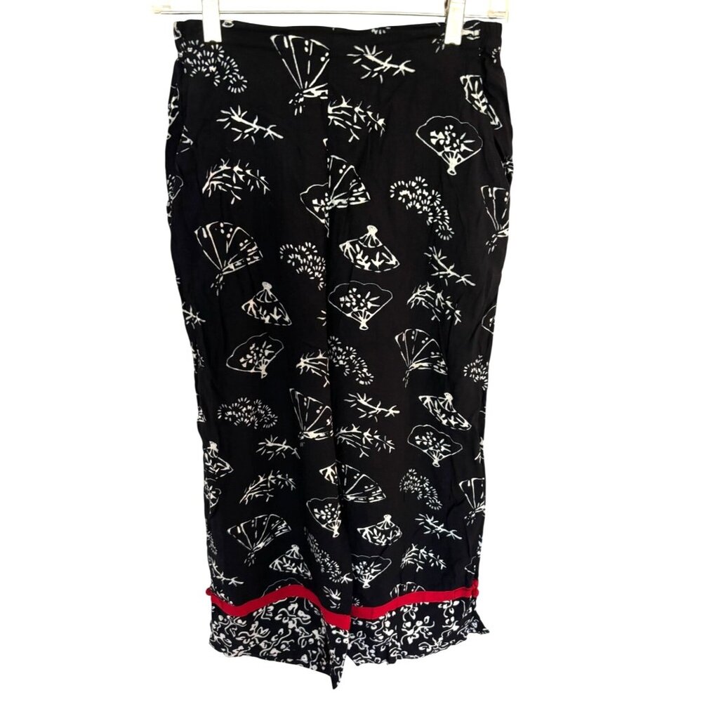 Nomadic Traders Womens Black White Floral Print Rayon Pants Size Small